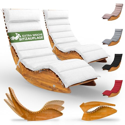 Casaria® Set 2x Lettino Prendisole in Legno con Cuscino 195x60cm Portata 160 kg Certificato FSC® Lettini da Giardino Sdraio Pieghevole Ergonomica