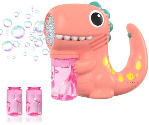 Dinosaurier Seifenblasenmaschine, Dino Seifenblasenspielzeug Kinder, Dinosaurier seifenblasenpistole mit Musik für Junge&Mädchen 3 4 5 6 7 8 Jahre （C (pink)