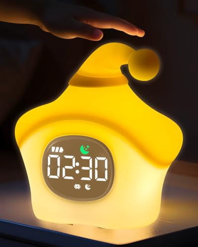 Yiliaw der Stern Kinderwecker mit Nachtlicht – Schlaftrainer & Aufwachuhr, wiederaufladbare Silikonlampe für Schlafzimmer, Perfekter Schlafbegleiter für Jungen & Mädchen，Gelb