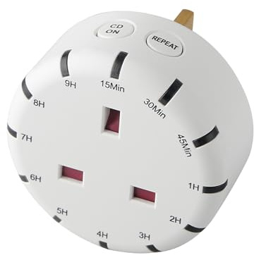 Digital Countdown Timer, Indoor Timer Plug Socket UK, 12 setting programs and Daily Repeat Feature, Maximum Load 13A 3120W, Round, 1 Pack