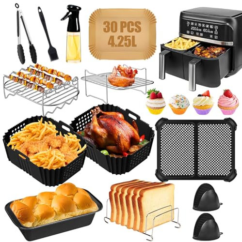 Heißluftfritteuse Zubehör für COSORI Heißluftfritteuse 8,5L,Heißluftfritteuse Zubehör für COSORI CAF-R901-AE, Airfryer Zubehör enthält Silikonform Heißluftfritteuse, Grillrost, Brotbackform Zubehörte