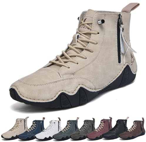 Herrbarfotastövlar, andningsbara halkfria barfotaskor, bekväma höga ankelstövlar for utomhusvandring(Beige,45 EU)