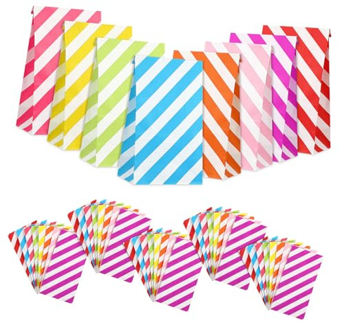TOBBOMEY 80 Stück Teiliges Kleine Bunte Papiertüten aus Reißfestem Papier mit Flachem Mund Farbenfrohe und Partybeutel für Süßigkeiten Snacks Popcorn für Geburtstage und Feiern