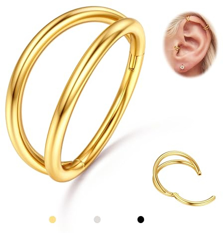 BodyBonita Doppio Piercing Naso Anello - Oro 316L Acciaio Chirurgico Septum Piercing Clicker 18G Conch Jewellery Cartilagine Nostril Orecchino Naso Helix Rook Trago 8 mm