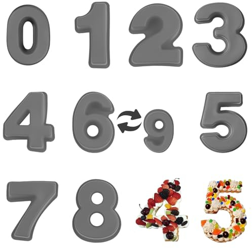 YXHZVON Kuchenform Zahlen Silikon Backform Zahl 0-9, Number Cake Backform, Groß 3D Zahlen Tortenform, Antihaftige DIY Motivbackformen für Kindergeburtstag, Hochzeit Jubiläum(Grau)