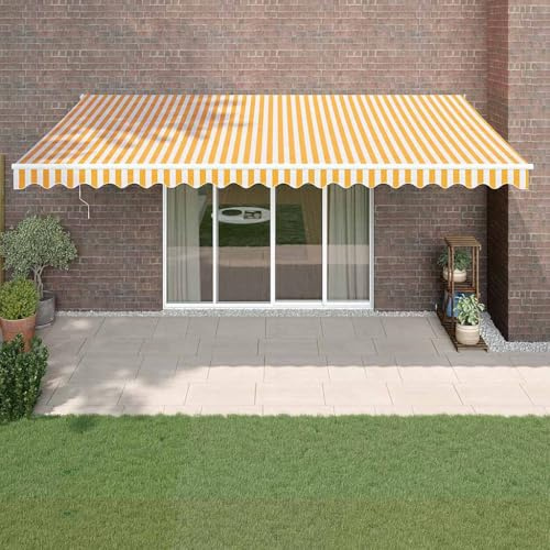 Markisen Balkon Markise, Elektrische Markise mit Kurbel Gelb und Weiß 5x3 m für Terrasse & Garten
