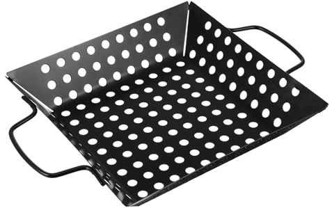 SEWACC Vassoio Barbecue Antiaderente 9 Pollici con Fori Grandi, Piastra per Grigliare Portatile in Materiale Resistente alle Alte Temperature, Design con Doppia Maniglia per Uso Esterno e Domestico