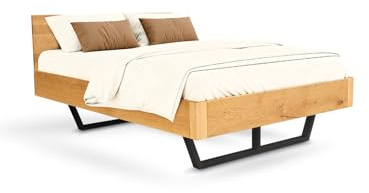 holz4home® Massivholzbett aus Eichenholz I Schwebebett aus Holz I Holzbett Verschiedene Größen I Füße aus Holz oder Metall (Metallgestell, 140x200cm)