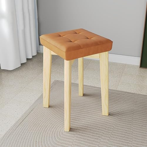 Liten Fyrkantig Pall I Massivt Trä, Matstolar, Stapelbar Köksstol, Multifunktionell Klädd Stol(Orange 1,Set of 2)