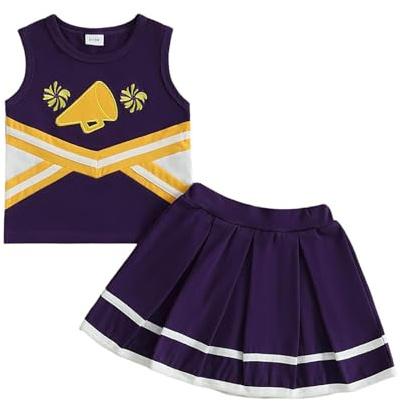 Baby Mädchen Cheerleading Shirts + Röcke + Cheerleading Halloween Cheerleading Kostüme 0 4 Jahre alt (Purple, 18-24 Months)