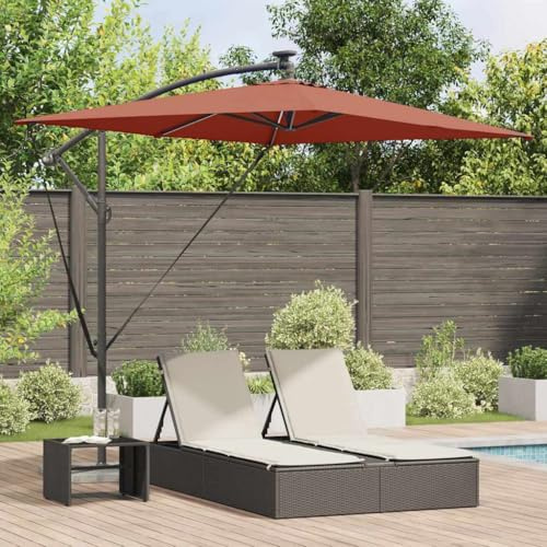 Parasol cantilever - En terre cuite - Avec bandes lumineuses LED - 294 x 200 cm - Rectangulaire - Inclinable - Pour jardin, balcon, protection solaire robuste pour l'extérieur comme auvents et