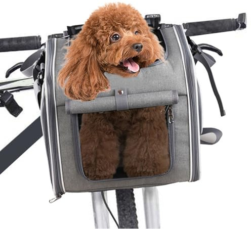 Luqeeg Panier de Vélo Extensible, Panier de Vélo Pliable pour Chien, Sac à Dos de Transport pour Animaux de Compagnie étanche, Fenêtres en à Dégagement Rapide, Support de Guidon, (Grey)