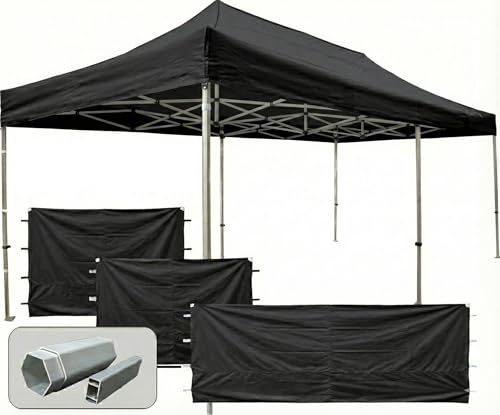 Profi-ZELTE.DE Alu Faltpavillon Hexagon Profi-LINE Alurahmen Hexagon 40mm, 100% wasserdicht (Schwarz, 3x6 mit 3 Seiten, ohne Fenster)