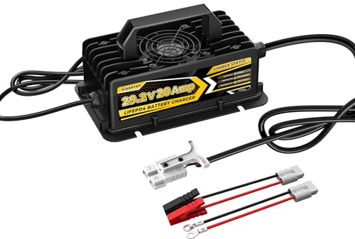 Chargeur de Batterie au Lithium 29,2V 20A pour Batterie LiFePO4 24V (25,6V), LiFePO4 Chargeur Batterie 24V avec fiche Anderson IP67 étanche pour Camping-Cars, installations îles, ménages