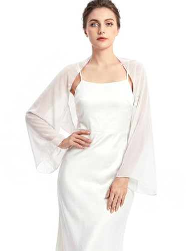 JasGood Stola Damen Festlich Chiffon Schal Sommer Eleganter Schultertuch Leicht Bolero Shrug mit Ärmel Stolan für Abendkleid Brautkleider Hochzeit