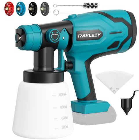 Farbsprühpistole kompatibel mit Makita 18V, 1000 ml/min, 800-ml-Behälter | Vier Düsen (1,0/1,5/2,0/2,5 mm) für Wände, Möbel und verschiedene Lackierarbeiten.
