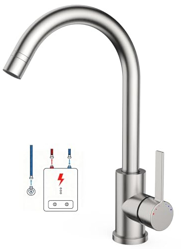 Garvee Niederdruckarmatur Küche Edelstahl, Wasserhahn Küche mit 2 Strahlarten, 360° Schwenkbar Küchenarmatur für Untertischgerät, Mischbatterie Küche Gebürstet mit Keramikkartusche, inkl. 3 Schläuche