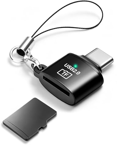 HAUXGOGO Lecteur de Cartes USB-C, Aecteur de Cartes Mini TF Portable, Compatible avec Les Cartes MicroSD/TF, Fonctionne avec Les Smartphones, Les Tablettes et Les Ordinateurs - Noir