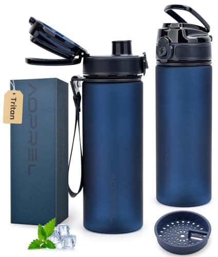AOPREL Botella de 650 ml con filtro y marca de tiempo, sin BPA Tritan