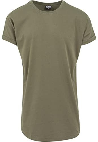 URBAN CLASSICS Camiseta básica de manga corta holgada, cuello redondo, de algodón, extra larga, con doblez en las mangas, de hombre, moderna, color verde, talla XL