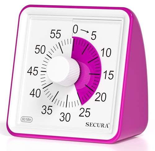 Secura 60-Minute Visual Timer, Classroom Timer, Countdown Timer for Kids and Adults, Time Management Tool for Teaching (Violet & Violet)