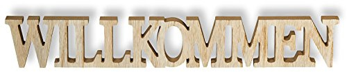 levandeo Schriftzug Holz Willkommen B x H: 60x9cm Deko Buchstaben Aufsteller Braun Natur Dekoration