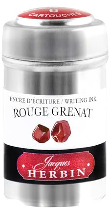 Jacques Herbin 20129T - Une boite de 6 cartouches d'encre pour stylo-plumes et stylos roller (produit sans emballage - objectif zéro déchet), Rouge grenat