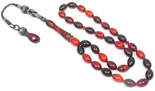 Gök-Türk 925 Sterling Silber Gebetskette - Tesbih 33 Perlen Tasbih Islam Muslim Modell 19 - Bernstein Farbe Kehribar Rot