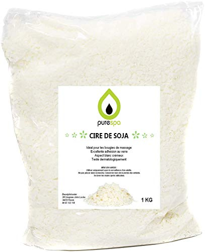Purespa Cire de soja Premium pour bougies 1KG- cire vegan en Flocons pour fabriquer des bougies 100% naturelle et écologique