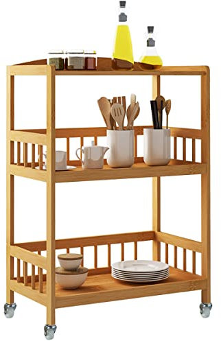 sogesfurniture Bambus Rollwagen Küchenwagen Servierwagen mit 3 Ablage und Rollen, mobiler Allzweckwagen Beistellwagen für Küche, Flur, Bad, Balkon, KS-ZC05-BH
