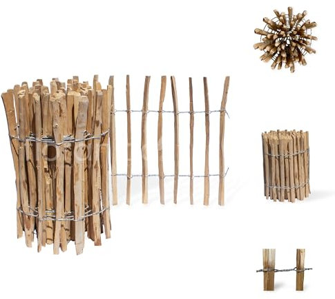 Floranica recinzione a staccionata in nocciolo castagno 10 m lunghezza x 50cm altezza, distanza tra i listelli 4-6cm, piccola recinzione bassa per pollaio, staccionata per giardino
