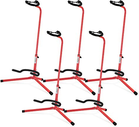 5x Classic Cantabile Gitarrenständer - Universal Gitarrenständer für Konzertgitarre, Westerngitarre, E-Gitarre, E-Bass - Gepolsterte Auflage - Klappbarer Gitarrenständer - Rot