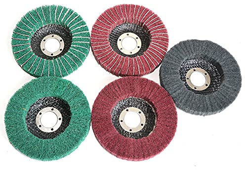 4-1/2×7/8 Nylon Fiber Flap Polishing Wheel Grinding Disc Non-Woven 115 * 22mm Scouring pad Buffing Wheel for Angle Grinder-10pc,Mix grit,115x22mm