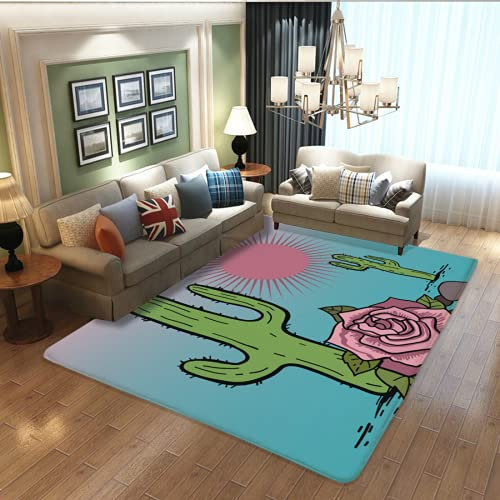 Interesting Cactus Alfombra moderna antideslizante para sala de estar, dormitorio, comedor, pasillo impreso, decoración del hogar, tamaño grande, 200 x 150 cm