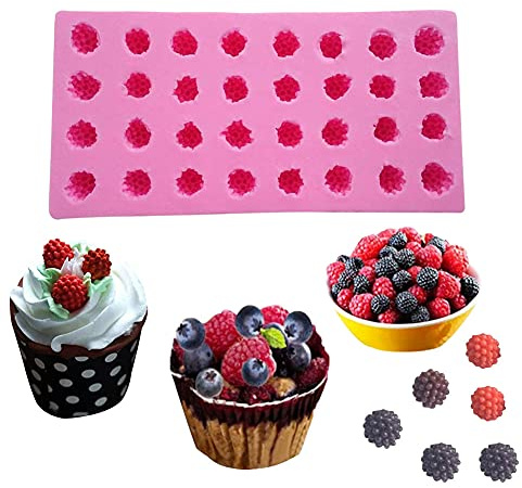 ZQWE Moule 3D en silicone à 32 trous pour fruits et framboise, chocolat, biscuit, dessert - Moule en argile époxy
