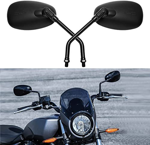 DREAMIZER 10mm Black Motorcycle Mirror Compatible with Boulevard C90 SV650S Vegas Intruder M1800R Rebel VTX 1300 1800 Vulcan VN 500 800 1500 1600 Cruiser Street Bike(Oval-Black)