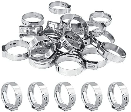 Biaungdo 50Pcs Hose Clamp, 304 Stainless Steel Single Ear Hose Clamps, Adjustable Range(20mm - 23.5mm) Pinch Clamp Assortment for Automotive, Pipe, Plumbing
