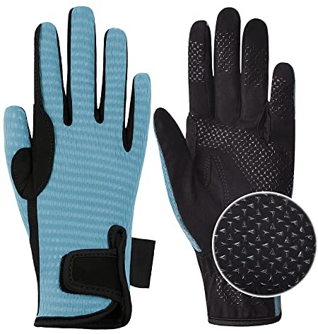 ChinFun Women's Horse Riding Gloves Stretchable Equestrian Gloves Breathable Horseback Lady Youth Girls Outdoor Cycling Light Blue L