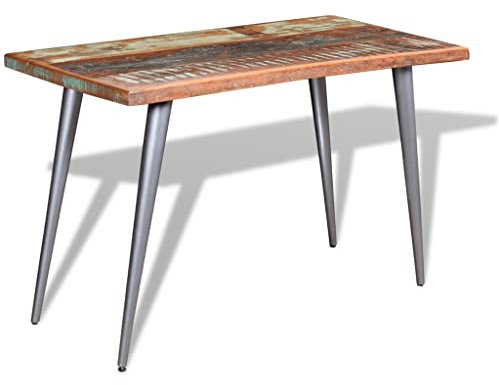 Makastle Rechteckiger Esstisch Vintage Küchentisch mit Stahl-Tischbeine Retro Esszimmer Tisch für Wohnzimmer Esszimmer Küche, Altholz Massiv 120x60x76 cm