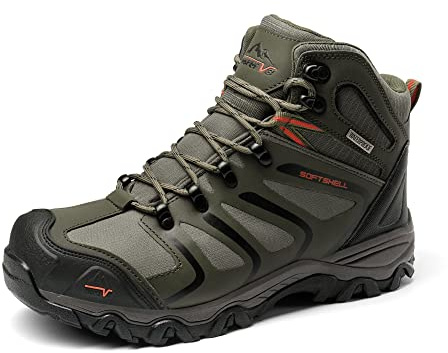 NORTIV 8 utomhusskor för män vandringskängor vandring vandringsskor vattentäta halvklättringsskor bergsklättring klättring vandringsskor vandring båtar, storlek 47, armé/grön/svart/orange, 160448_M-E