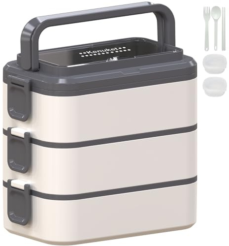 Kenuket Bento Box Lunchbox, Erwachsenen-Lunchbox mit 3 l großem Fassungsvermögen, mikrowellengeeignet, auslaufsicher, Lebensmittelbehälter mit Trennwänden und Saucenboxen für Kinder und Erwachsene