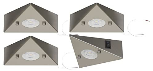 Trango Lot de 4 6739-42 éclairage sous meuble de cuisine avec module LED 4x 4,8 watts 3000K blanc chaud *COOK* lumière encastrée - spot encastré en acier inoxydable - interrupteur - lumière de meuble