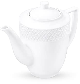 Wilmax Royal – Cafetera y tetera de porcelana, juego de té de alta calidad, apto para lavavajillas, ideal en el juego, caja de regalo, color blanco, 750 ml