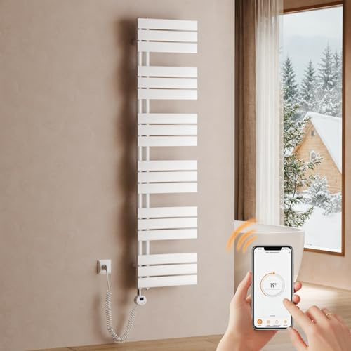 S'AFIELINA Sèche-Serviette Électrique 1599×400 mm WiFi 800W Weiß | Radiateur Électrique Salle de Bain avec Thermostat, Minuterie Programmable, Écran LCD, Sèche-Serviette Mural