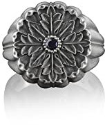 BySilverStone Jewelry – Boho-Blumen-Siegelring Mit Edelstein, Boho-Blätter-Edelsteinring Aus Sterlingsilber, Siegelring Für Männer, Motivring Für Freund, Ring Für Den Kleinen Finger