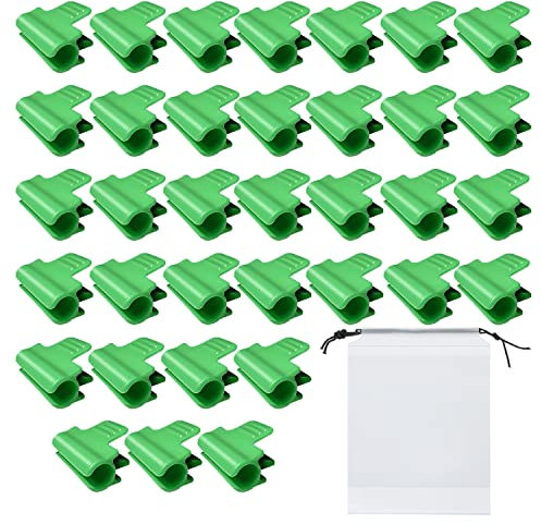 YSDYY 35 Clip per Serra Verde, Clip tonde da Giardino, Clip per Piante, Clip per Tubi da Giardino e 1 Borsa con Coulisse, Rete per Uccelli, Rete da Giardino, Accessori in Tessuto ombreggiante (16 mm)