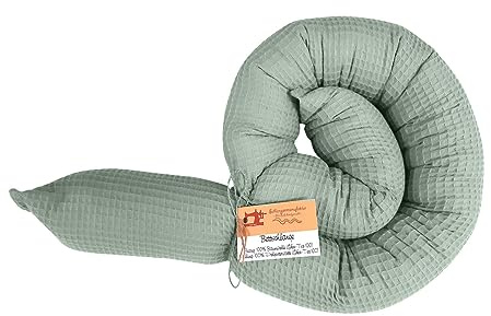 Schlangenmanufaktur® Baby Kuschelschlange Stillkissen Waffelpique Smaragd 350cm x 13cm, Handgemacht in Bayern aus Öko-Tex® Materialien, Kopfschutz für Wickeltisch, Nackenrolle