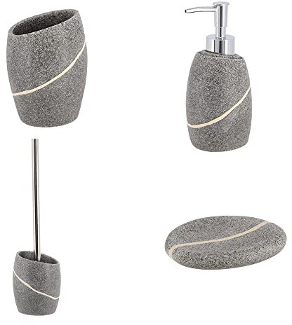 PLUS HOME Juego de baño 4 Piezas Incluye escobilla,dispensador,Vaso,jobonera.Gris