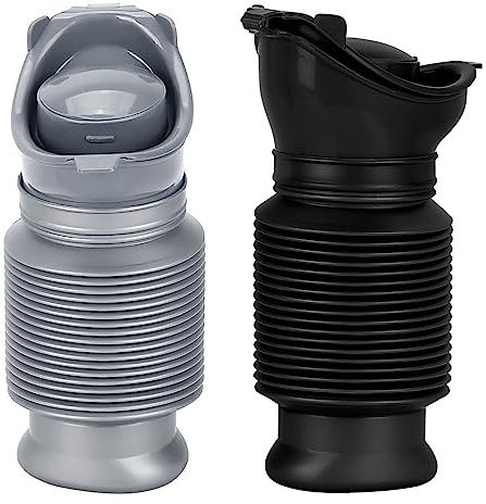 Lot de 2 urinoirs de voyage portables et pliables pour homme et femme - Réutilisables - Pour le camping en plein air, les longs voyages en voiture et dans la circulation (noir et gris)