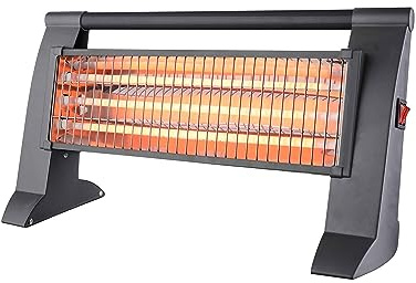 Estufa de cuarzo, 3 potencias 400/800/1200W, dispositivo antivuelco, rejilla de seguridad, color gris